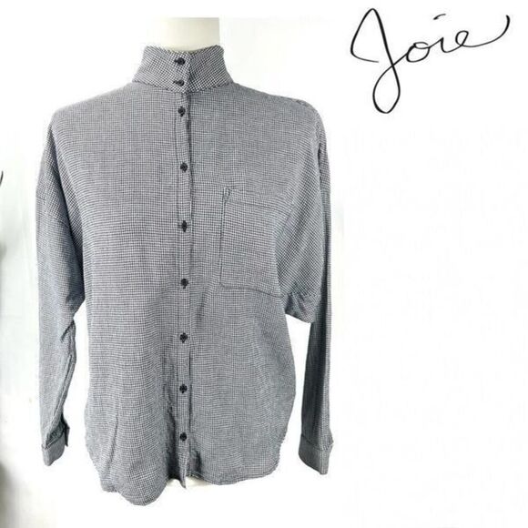 JOIE women’s x-Small XS Houndstooth Button down cotton shirt - Picture 1 of 12